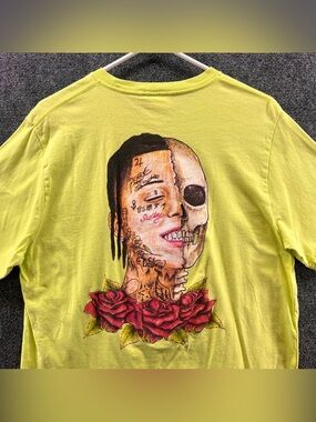 Lil Skies Rose Half Face T-Shirt Lime Green/Yellow Large Rap Streetwear Official